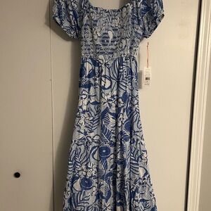 Vineyard Vines Blue and White Smocked Maxi Sundress